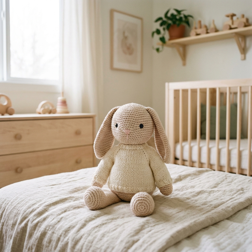 Crochet bunny on blanket