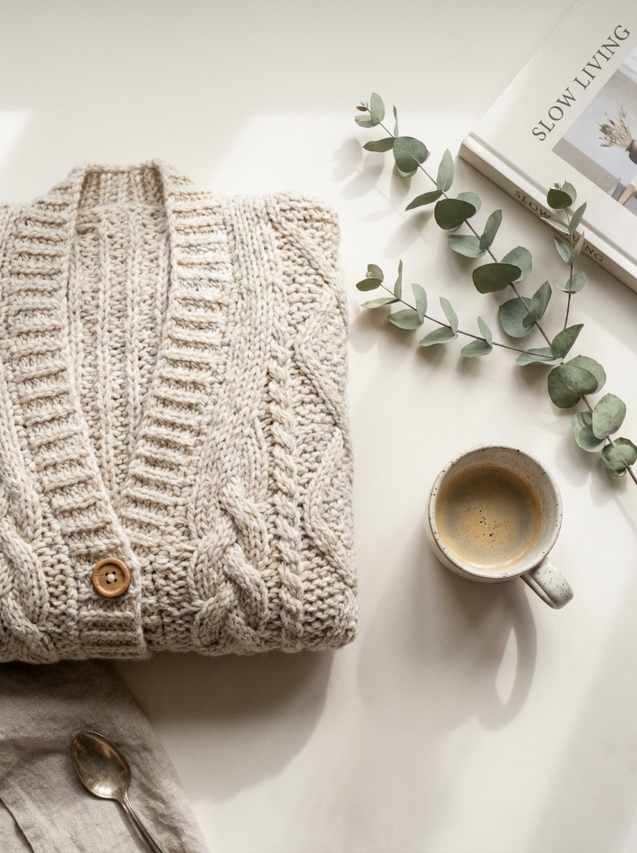 Folded crochet cardigan with coffee