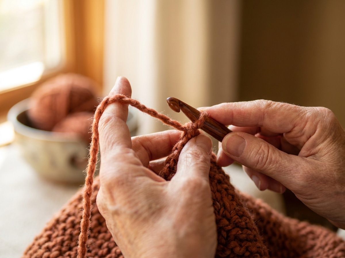 Hands working with crochet hook