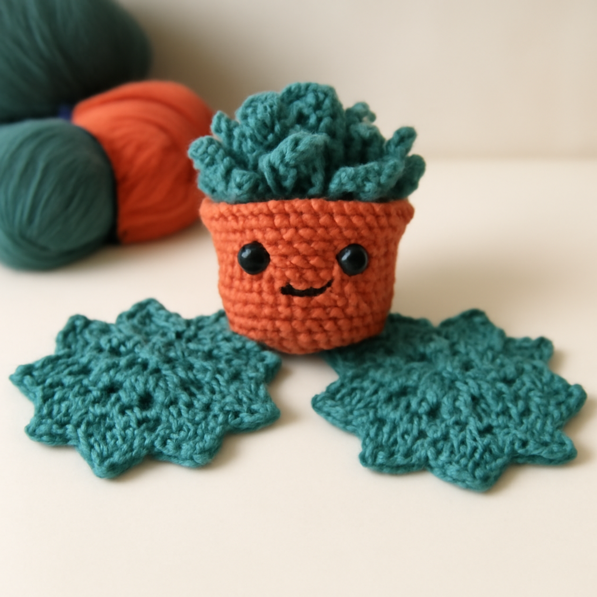 Cozy Crochet Coasters: Whimsical Succulent Set to Create