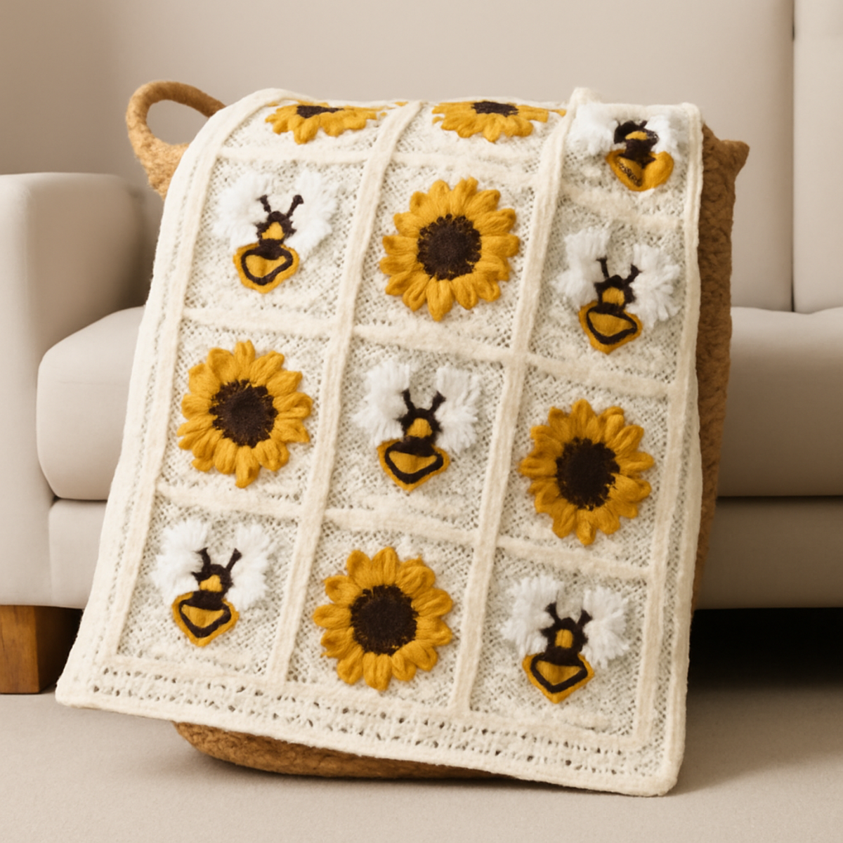 Cheerful Crochet Sunflower Blanket for Cozy Spaces