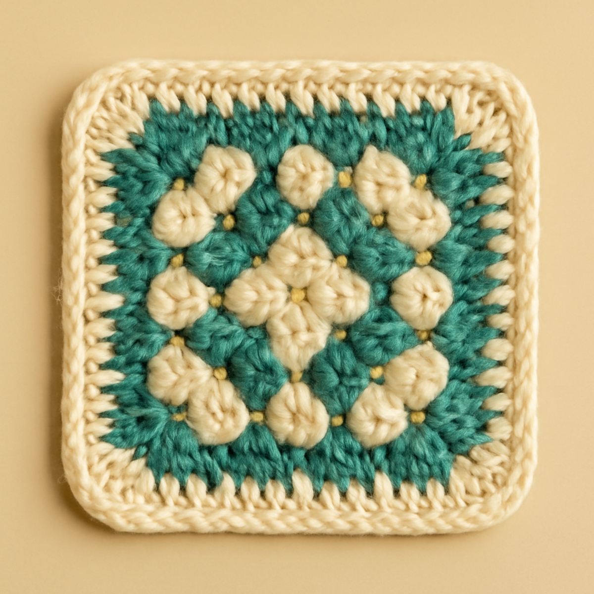 Charming Granny Square Crochet: Teal & Cream Delight