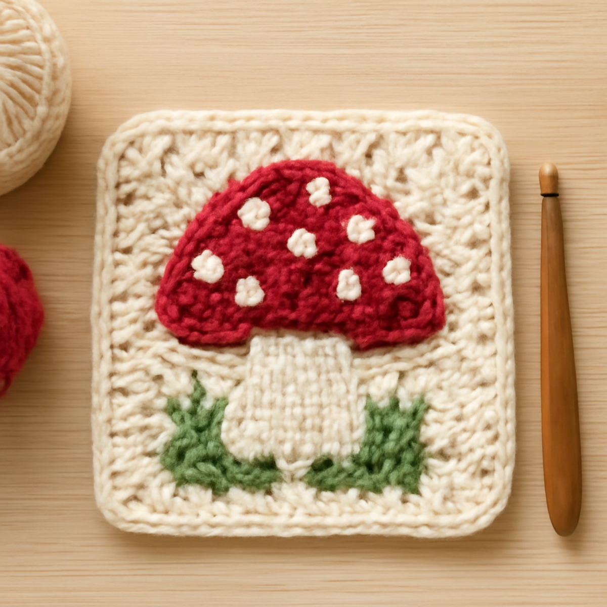 "Whimsical Mushroom Crochet Square: Cozy Crafting Fun!"
