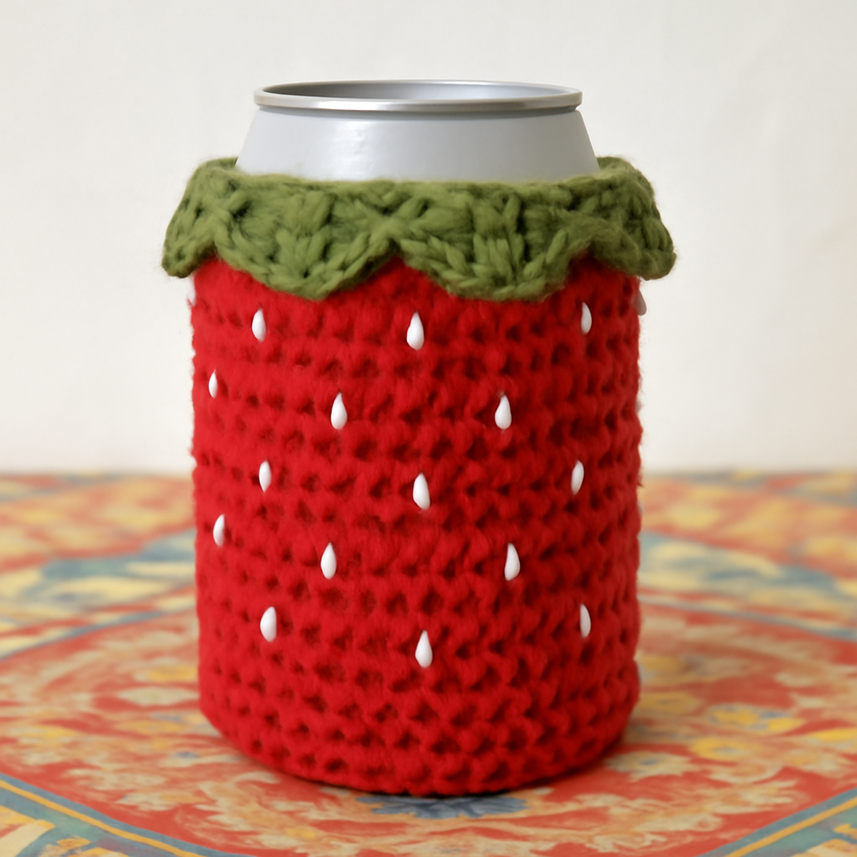 Cheerful Strawberry Can Cozy: Quick & Fun Crochet Project