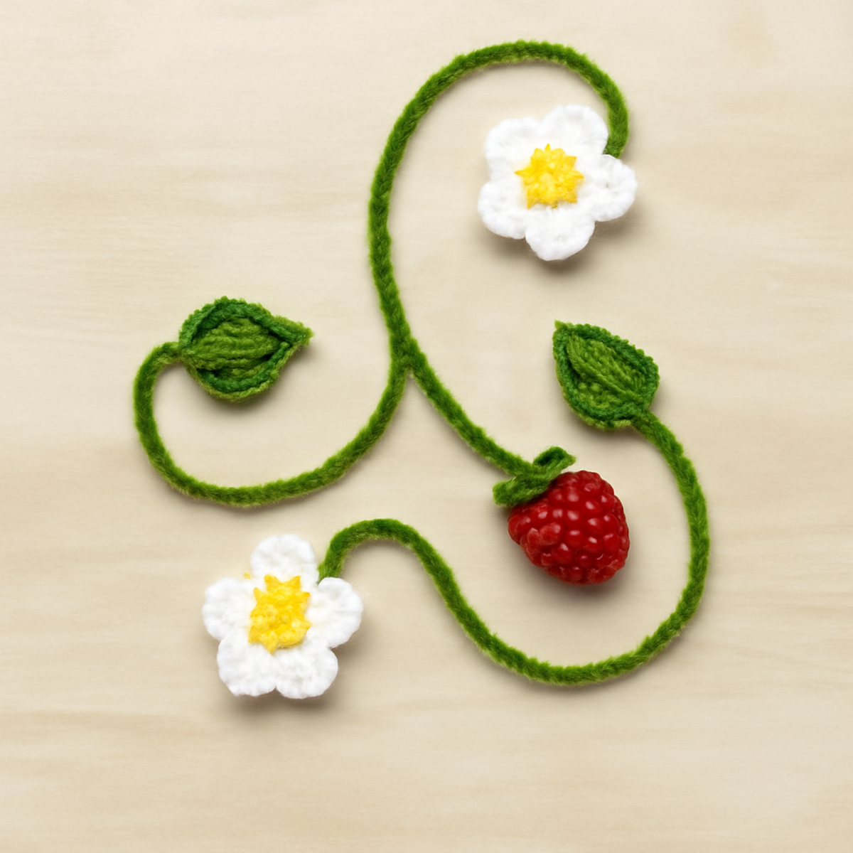 "Whimsical Crochet Bookmark with Strawberries & Daisies"