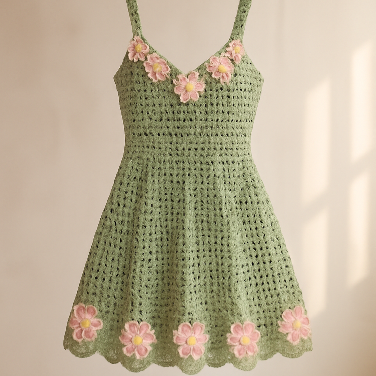 Sage Floral Crochet Dress Pattern for Sunny Days