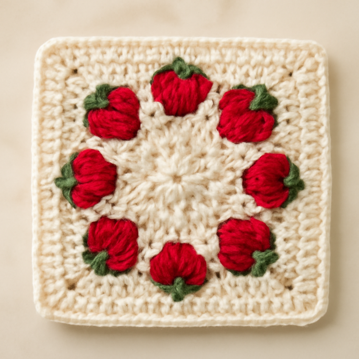 Vibrant Crochet Square Pattern: Whimsical Strawberry Motif