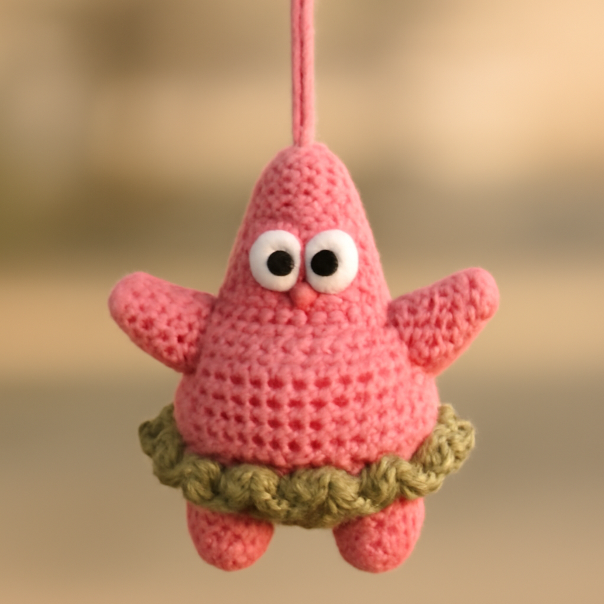 Cozy Crochet Patrick Star Car Pendant: A Whimsical Delight